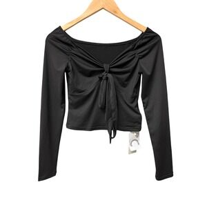 NWT COMMENSE Black Long Sleeve Tie Front Crop Top Women's Size M Cocktail Party